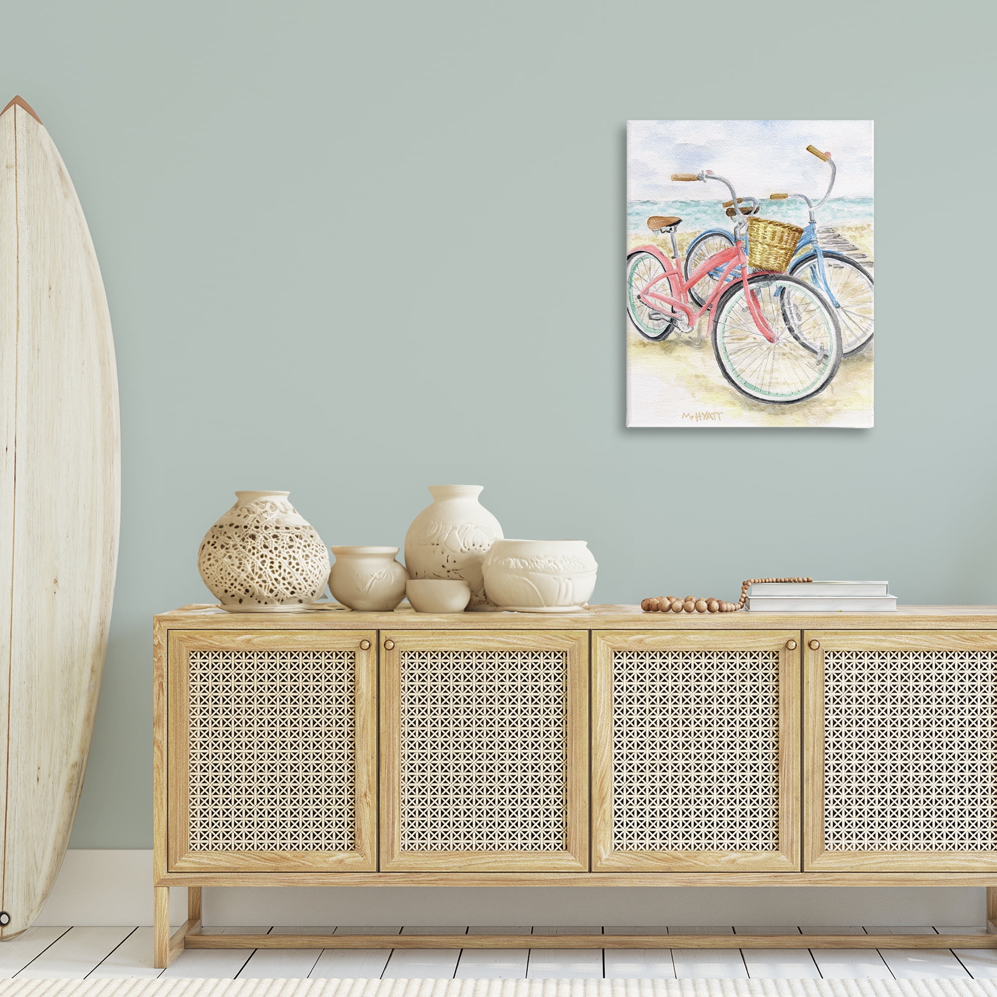 Stupell Industries Beach Bikes Parked Transportation Painting Gallery Wrapped Canvas Art Print Wall Art, 24 x 30
