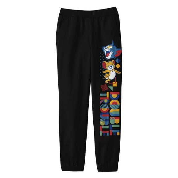 Tom & Jerry Building Block Tower Boy's Black Sweatpants-Medium