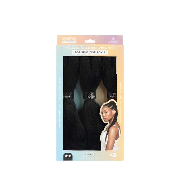 Curlkalon Pre-Stretched Braiding Hair for Women, Sensitive Scalp, 48 inch, Off Black #1B