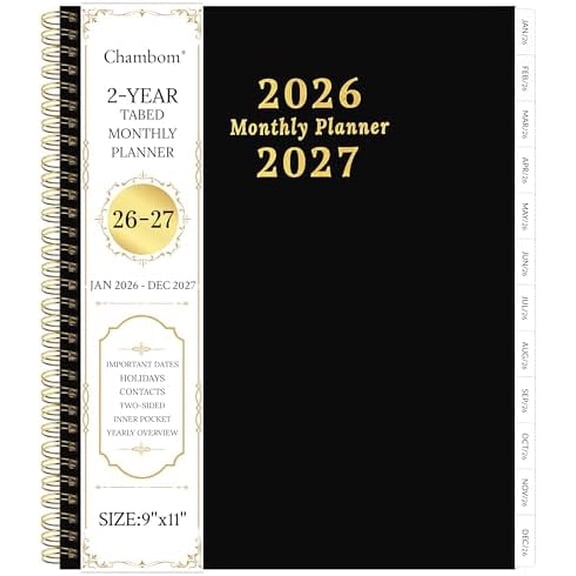 2026-2027 Monthly Planner, 2 Year Monthly Planner/Calendar 2026-2027, Jan 2026 – Dec 2027, 9" x 11", Tabs, Double-Side Pocket, Holidays, Thick Paper