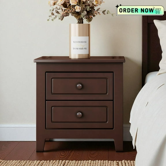 Tcbosik Nightstand with 2 Storage Drawers, Rustic Bedside Table, Small End Table for Bedroom, Living Room, Easy Assembly, Dark Walnut