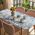 thumbnail image 3 of Blue Eucalyptus Coastal Table Cloths for 4 Foot Rectangle Tables, Beach Starfish Shell Nautical Ombre Patio Waterproof Elastic Fitted Tablecloths, Washable Rectangular Table Cover for Camping, 3 of 8