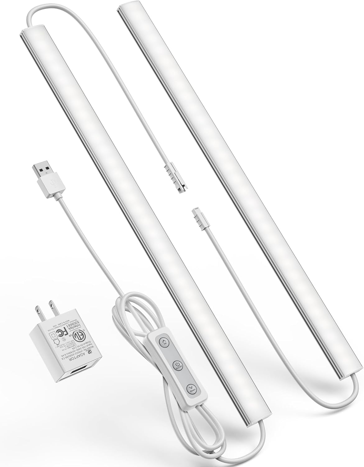 RGHJAR-Plug-in Under Cabinet Lighting, Dimmable Counter Lights for Kitchen, 2pcs 12 Inch, Cold White 6000K Linkable USB Led Closet Light, Wired Indoor Night Lights Bar for Desk, Sink,Workbench