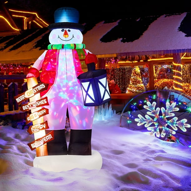 Muñeco de nieve inflable Litake de 8 pies con luces giratorias LED