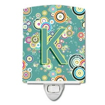 Letter K Circle Circle Teal Initial Alphabet Ceramic Night Light