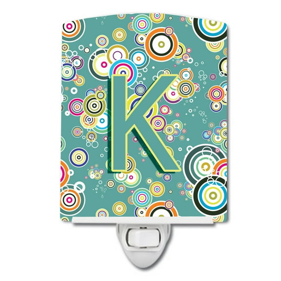 Letter K Circle Circle Teal Initial Alphabet Ceramic Night Light