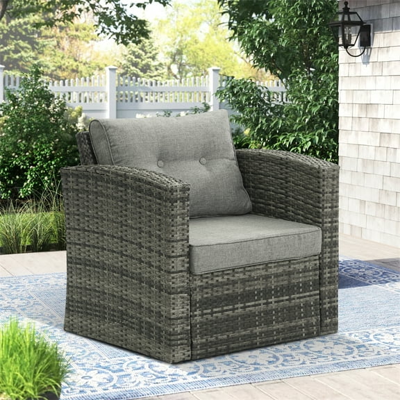Comfortable Light Gray Single Sofa Chair Rattan Patio Outdoor Leisure