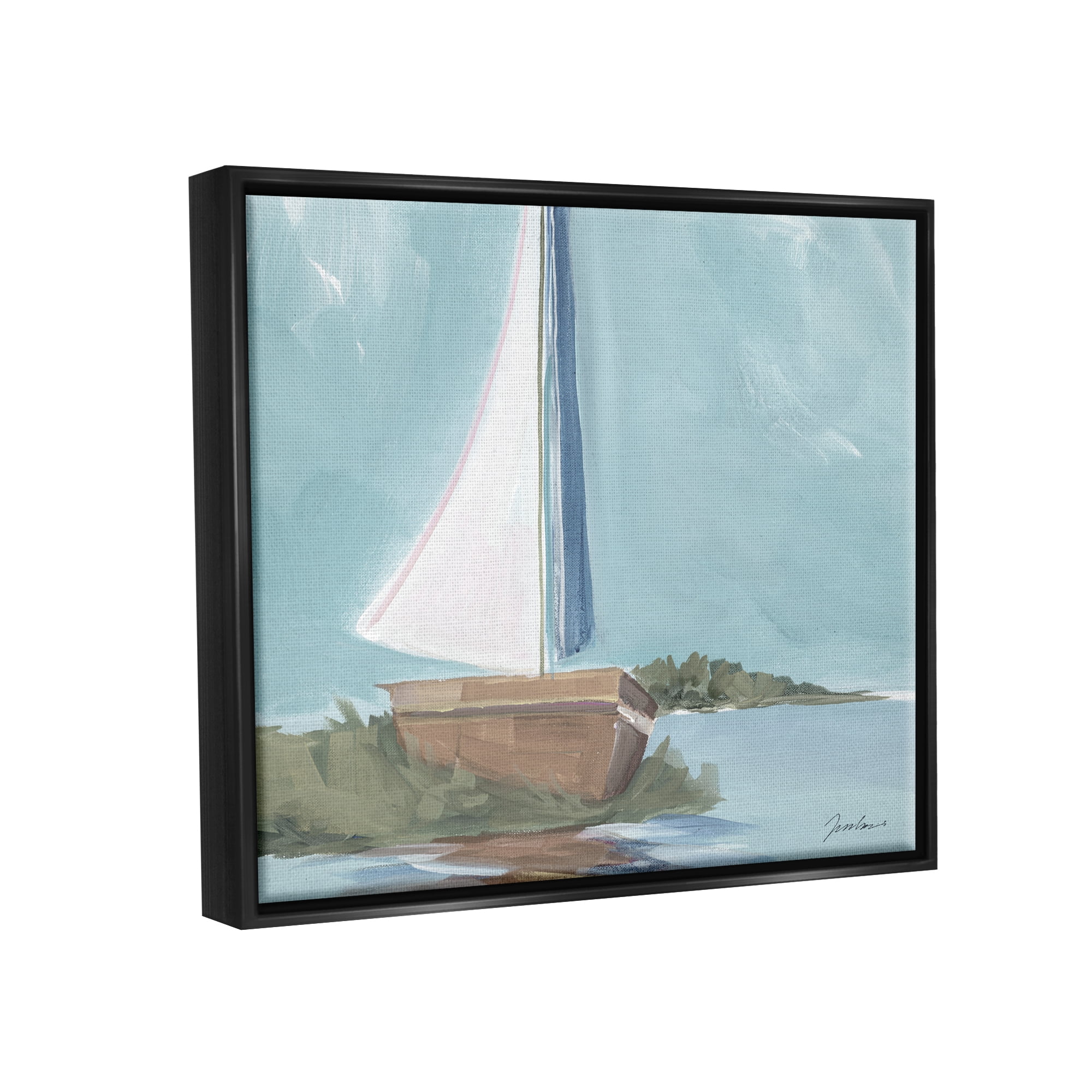 Stupell Industries Maritime Sailboat Scene Transportation Painting Black Floater Framed Art Print Wall Art, 31 x 25