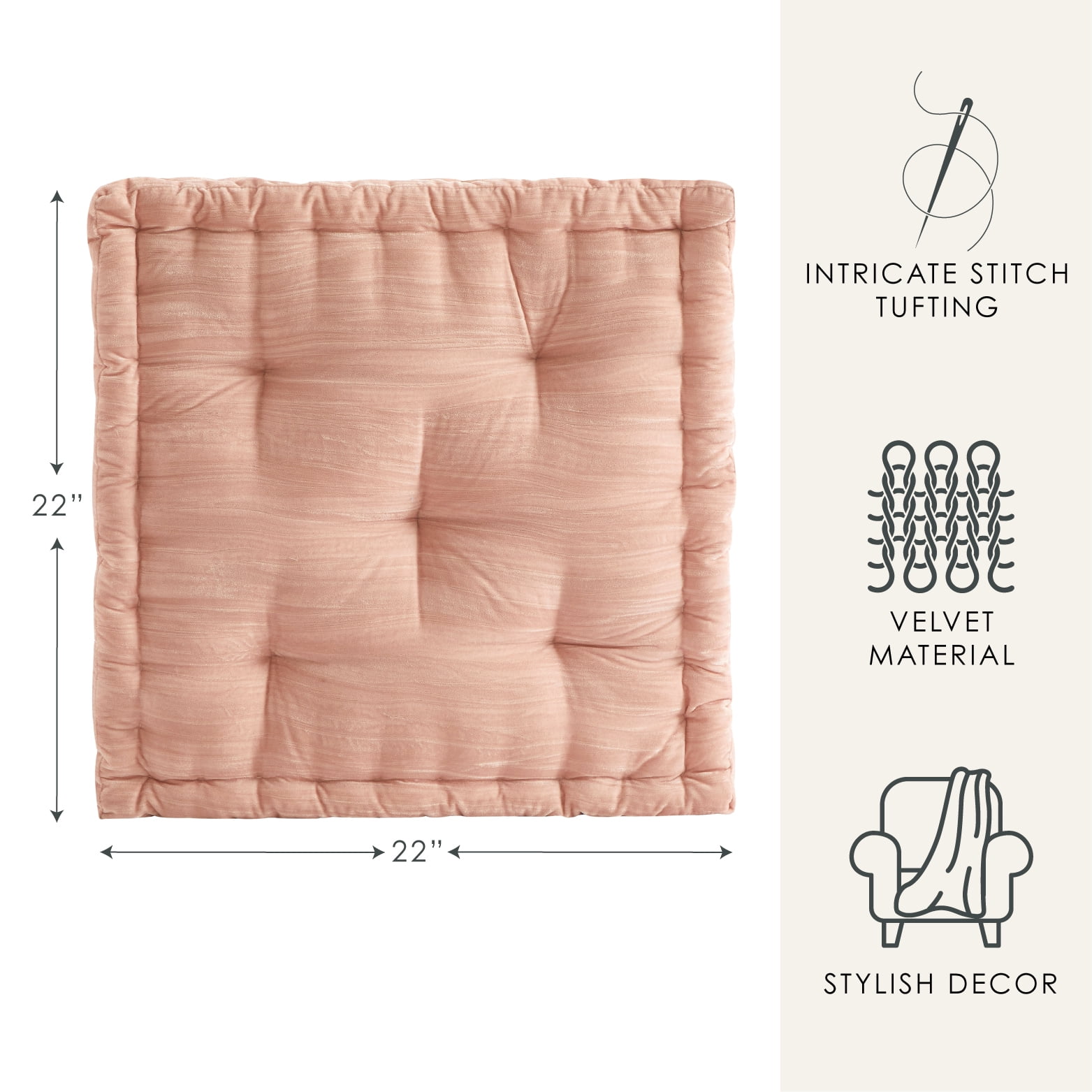 Home Decor Collection Style House Blush Decorative Floor Pillow for Adults, 20" x 20"