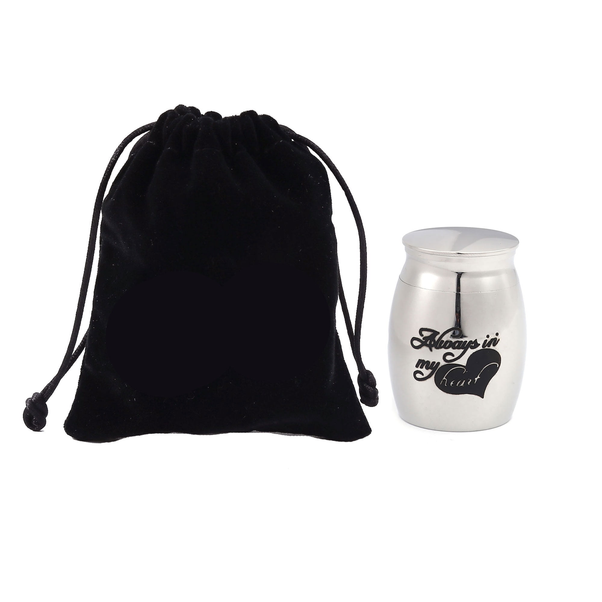 "Always in my Heart" Silver Mini Cremation Urns for Human Miniature Pet Ashes Holder Memorial Keepsake Waterproof Ash Container with Free Gift Pouch