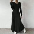 thumbnail image 4 of Women's Fall Winter Slim-Fit Crew Neck Knit Maxi Dresses Casual Solid-Color Long Sleeve Slim Fit Flowy Sweater Dress, 4 of 7
