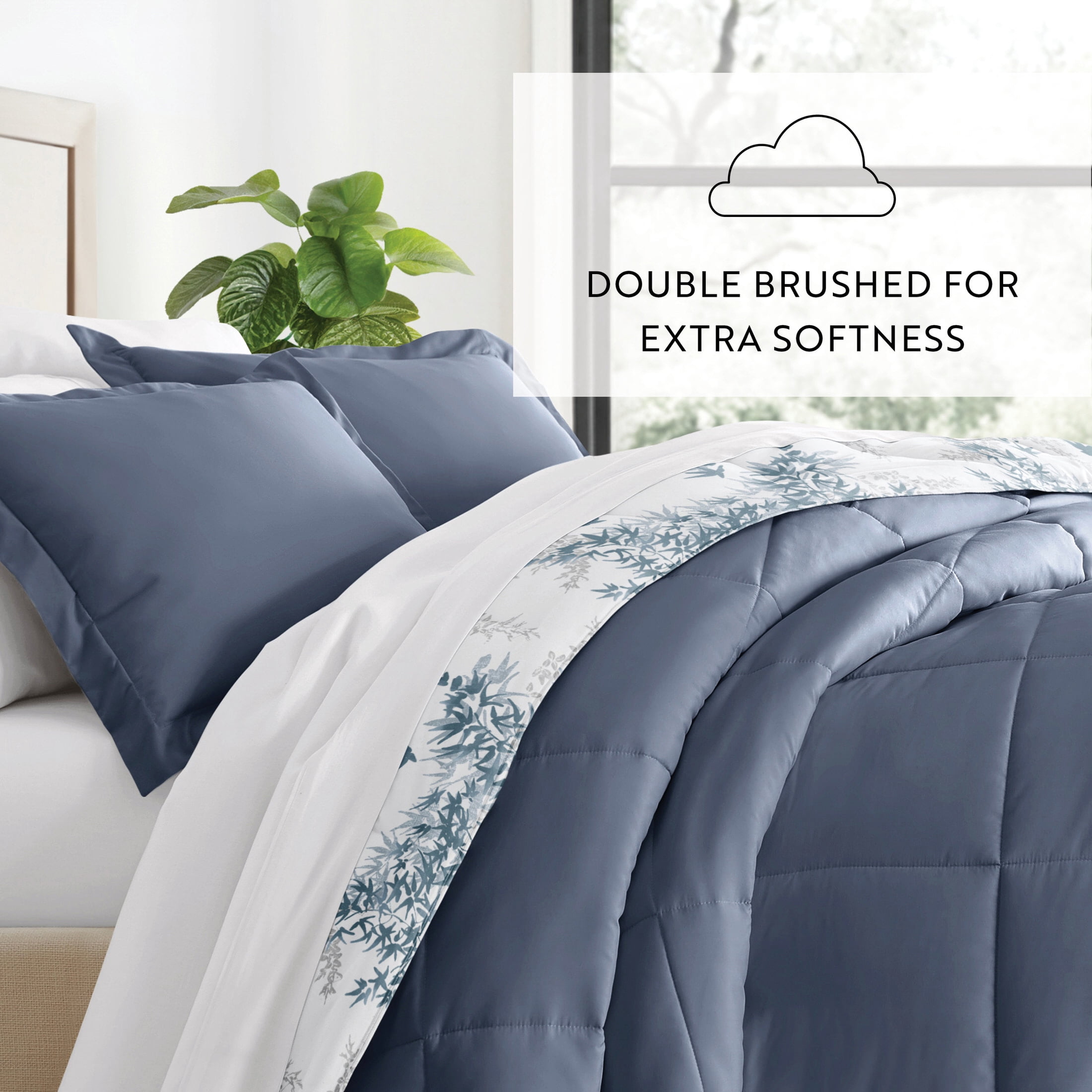 All Season Ultra Soft Comforter Set Lightweight Bedding in Bamboo Leaves Blue for Twin/Twin XL Size by Comfort Canopy