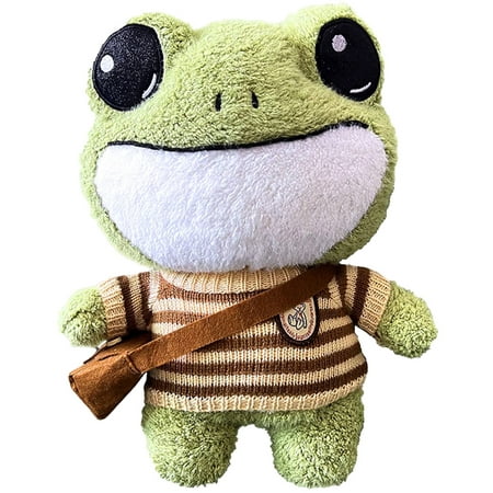 

Smiley Frog Plush Toy 11.8 Cute Plush Doll Baby Toy Soft Plush Stuffed Animal Toy With Brown Sweater and Backpack，Birthday/Christmas/Valentine s Day etc. Gifts