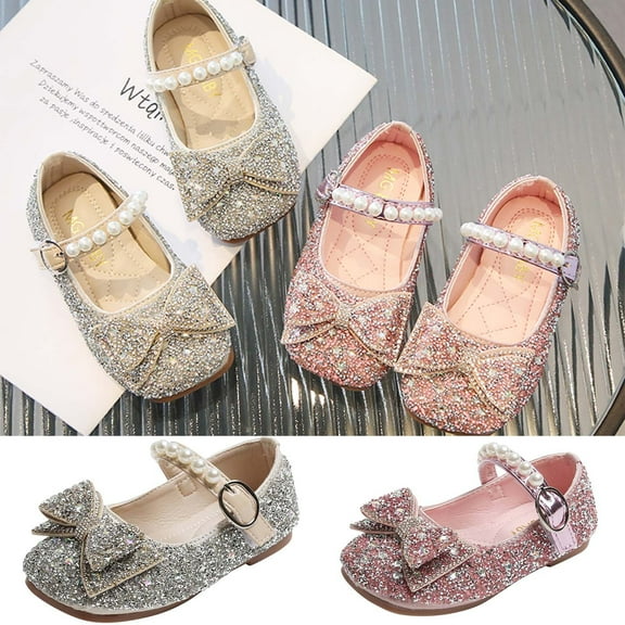 Cethrio Dress Shoes for Girls, Party Dance Gifts Low Heel Princess Shoes Pink Size 6.5 Toddler