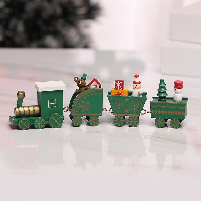 Adornos navideños Tren de madera de cuatro secciones Montaje DIY Decoración de ventana de escritorio Regalo del Día del Niño