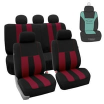 FH Group Striped Polyester Fabric Car Seat Cover, Universal Burgundy Full Set Seat Covers with Air Freshener