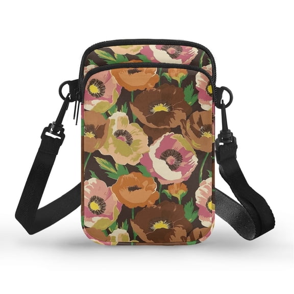 HELLHERO 4.33"x1.97"x7.09" Adjustable Crossbody Bag, Women with Vintage, Multi-Floral on Dark Background