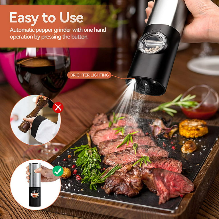 HOMCYTOP Electric Salt and Pepper Grinder Set w/USB Rechargeable Base, No Battery Needed, One Handed Operation, Automatic Powered Spice Mill Shakers