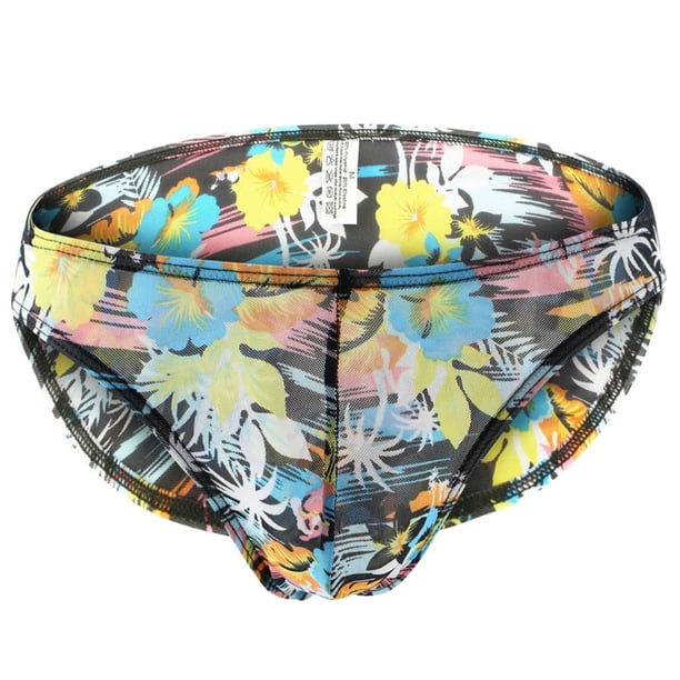 Ropa interior para hombre, calzoncillos cortos, suaves, sexys, con estampado floral, transpirables Flor amarilla en negro l