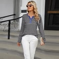 thumbnail image 5 of Camiseta de rayas de bloqueo de color elegante para mujer, Tops de empalme de botones con cuello en V, camisetas de manga larga informales para mujer, primavera y otoño, 5 of 5