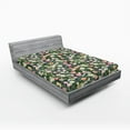 thumbnail image 2 of Ambesonne Floral Fitted Sheet, Meadow Sunflowers Bluebells, Full Size, Fern Green Rose and Yellow, 2 of 5