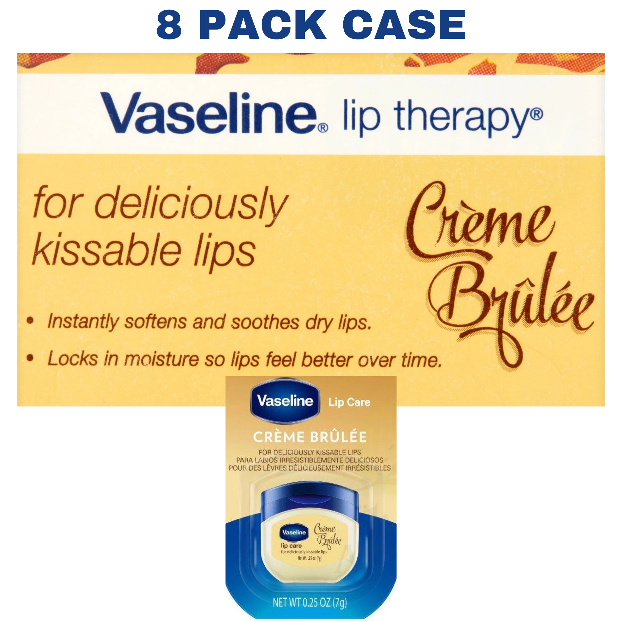 Vaseline Lip Therapy Lip Balm Creme Brulee Effective Healing  For Delicious Kissable Lips On The Go Anywhere 0.25 Oz. Pack Of 8 CASE