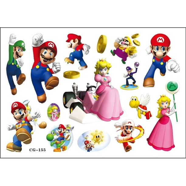 Pegatinas de tatuajes de Super Mario Bros, juguetes de dibujos animados de anime kawaii para niños, decoración de fiesta de feliz cumpleaños, pegatinas de juegos de dibujos animados lindos, regalos