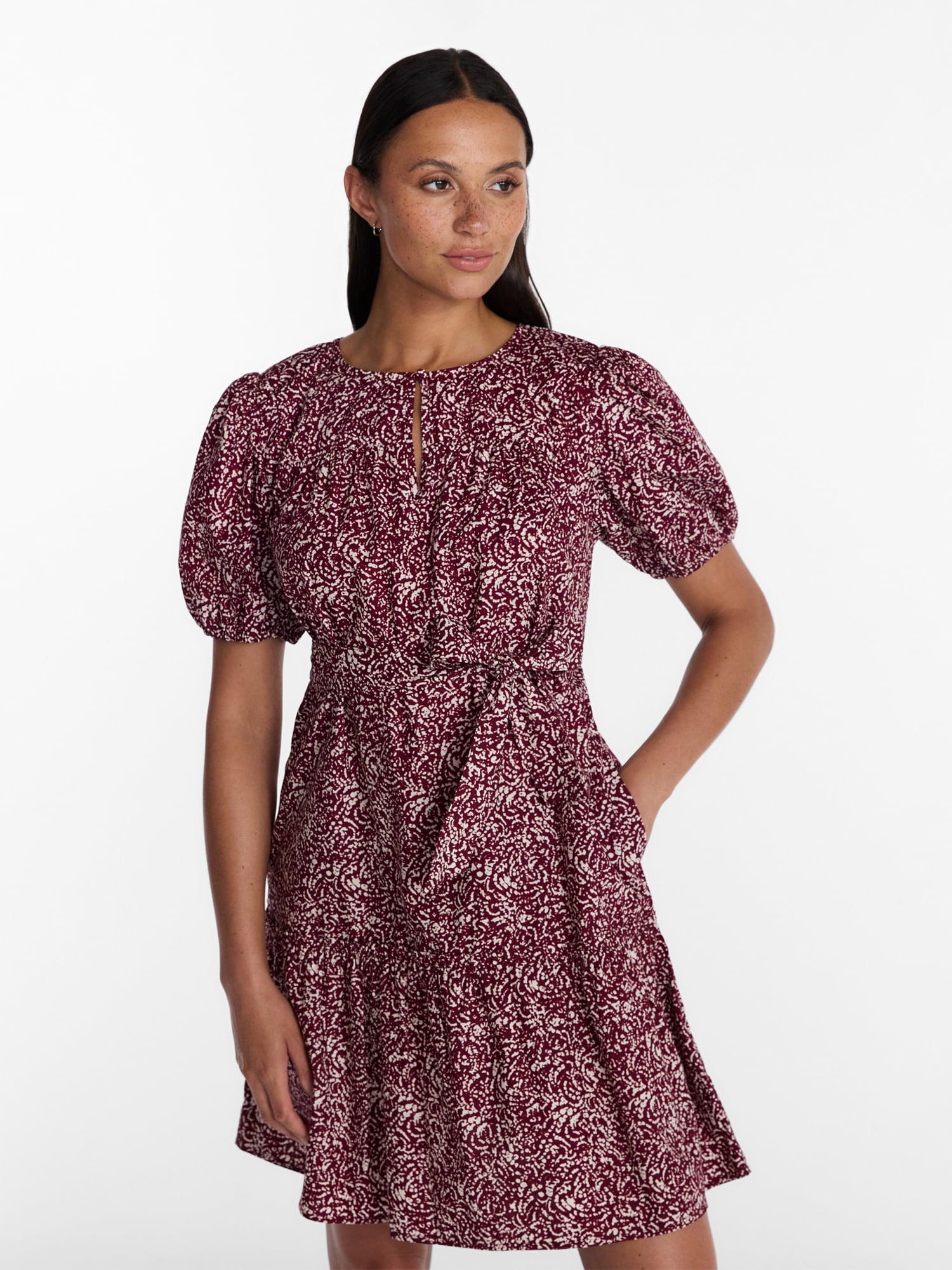 Time and Tru Women's Cotton Mini Dress with Puff Sleeves, Sizes XS-4X
