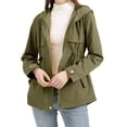 thumbnail image 2 of Franhais Women Trench Coat, Long Sleeve Hooded Jacket Zipper Button Closure Fall Casual Jacket with Pockets, 2 of 9