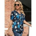 thumbnail image 4 of Nlife Women Hawaiian Shirt Puff Sleeve Top Floral Bow Tie Front V Neck Dressy Summer T-shirt, 4 of 8