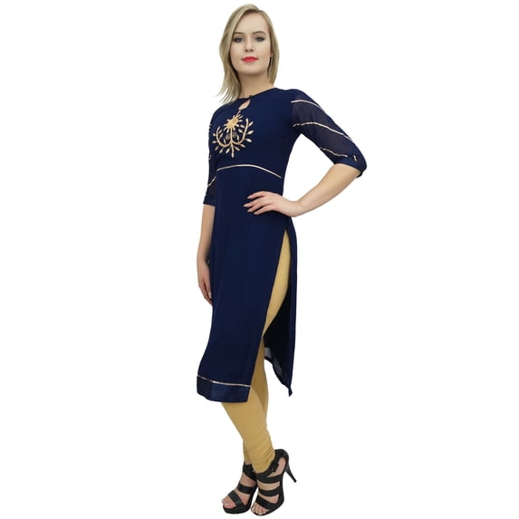Bimba Women's Designer Blue Georgette Tunic Kurta Ethnic Clothing Kurti-28