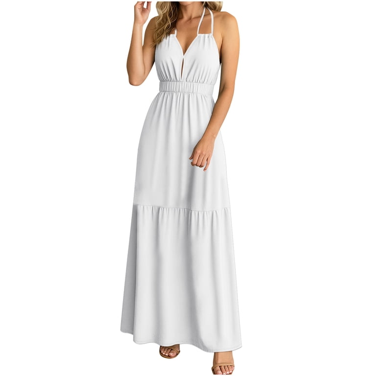 OSFVNOXV Halter Dresses for Women Floor Length Beach Sundresses,Summer 2025  High Waisted Bodycon Wedding Guest Dress - Walmart.com