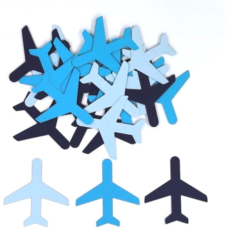 Blue 120Pcs Cardstock Plane Table Confetti for Baby Shower Boy Birthday Party Decorations - Airplane Paper Scatter - Mixed Colors