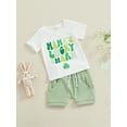 thumbnail image 3 of Arvbitana Baby Boys Shorts Set Short Sleeve Shamrock Letter Print T-shirt with Elastic Waist Shorts 2Pcs Outfits Infant Toddler Summer Casual Clothes 0-24 Months, 3 of 10