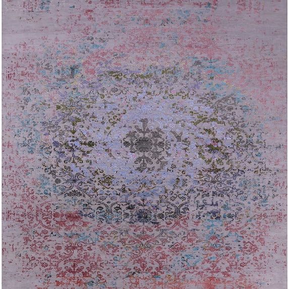 Ahgly Company Machine Washable Indoor Square Industrial Modern Mauve Taupe Purple Area Rugs, 7' Square
