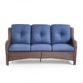 thumbnail image 2 of PARKWELL Outdoor 3 Seats Sofa - Rattan Wicker Patio Couch with Cushions - Steel Frame - Brown Wicker, Blue Cushions, 2 of 7