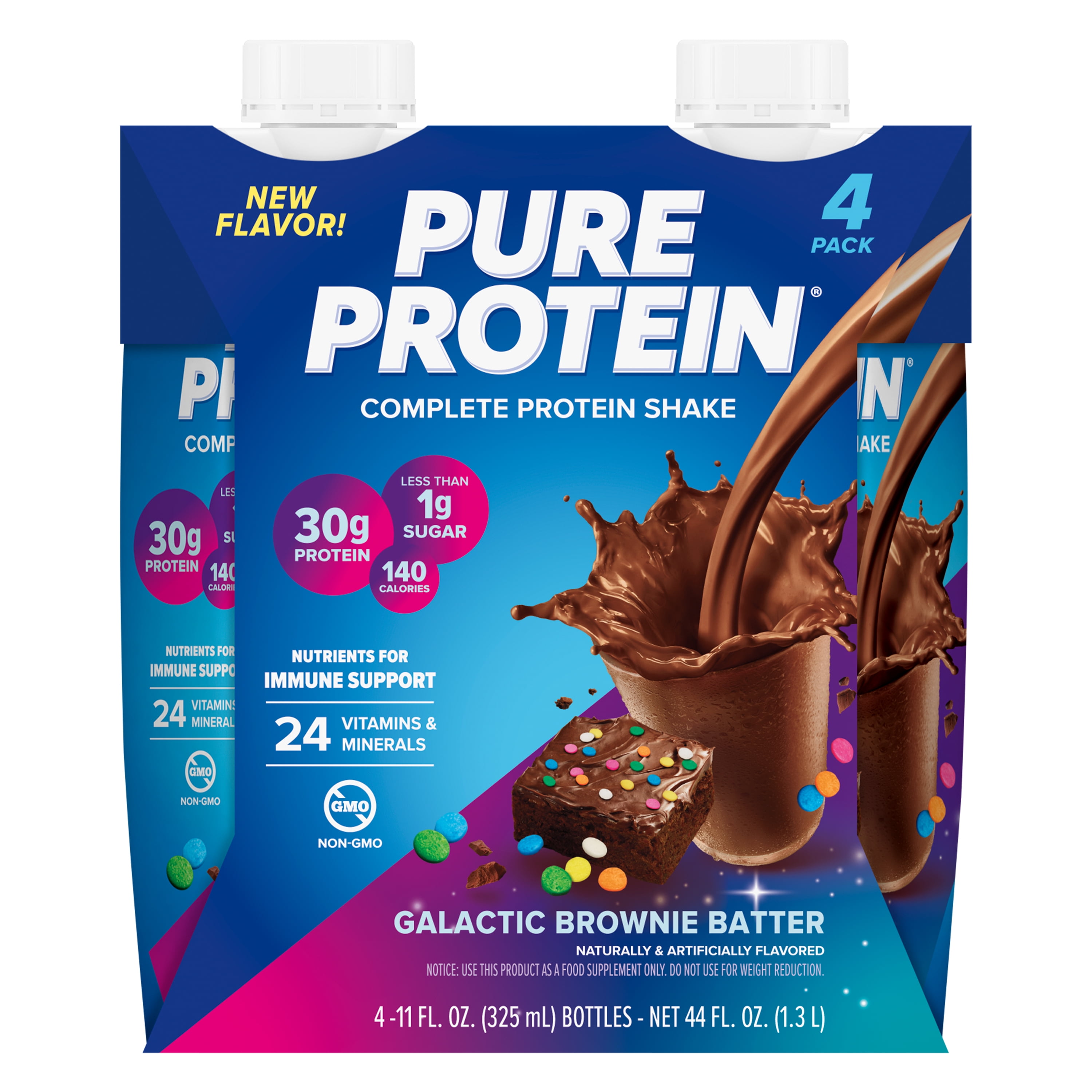 Pure Protein Shake, Galactic Brownie Batter, 30g Protein, 11 fl oz, 4 Count