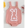 thumbnail image 3 of Elippeo Toddler Boys and Girls Easter Romper 6 12 18 24 Months Sleeveless Button Down Rabbit Embroidery Overalls Jumpsuit Baby Summer Clothes, 3 of 10