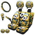 thumbnail image 2 of Uorisanigo Panda Sunflower Auto Front and Rear Cushion Covers Steering Wheel Cover Gear Lever Cover+Hand Brake Cover Pillowcase for Cars Water Coaster Easy Installation 11-Piece, 2 of 7