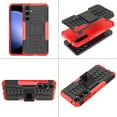 thumbnail image 3 of Feishell Fit for Samsung Galaxy S24 Case,Bulit-in Kickstand,Shockproof Hybrid Dual Layer Hard PC + Soft TPU Honeycomb Texture Non-slip Phone Case Cover,Red, 3 of 8
