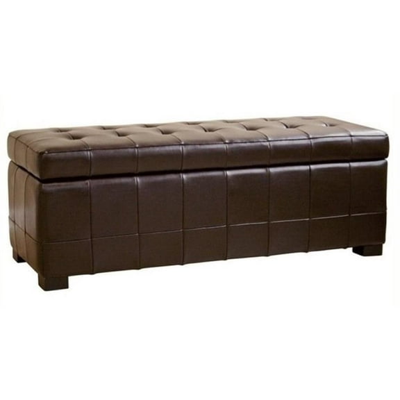 Bowery Hill Leather Storage Bench Ottoman in Dark Brown
