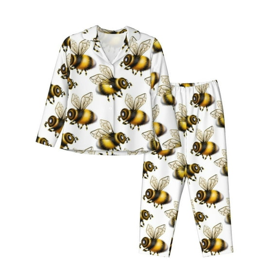 Pajamas for Women Set - Honey Bee Realistic cute Comfy Long Sleeve Button Up Pajama Sets for Women 2 Piece, Soft Sleepwear Nightwear Pjs Lounge Sets for Women with Pockets