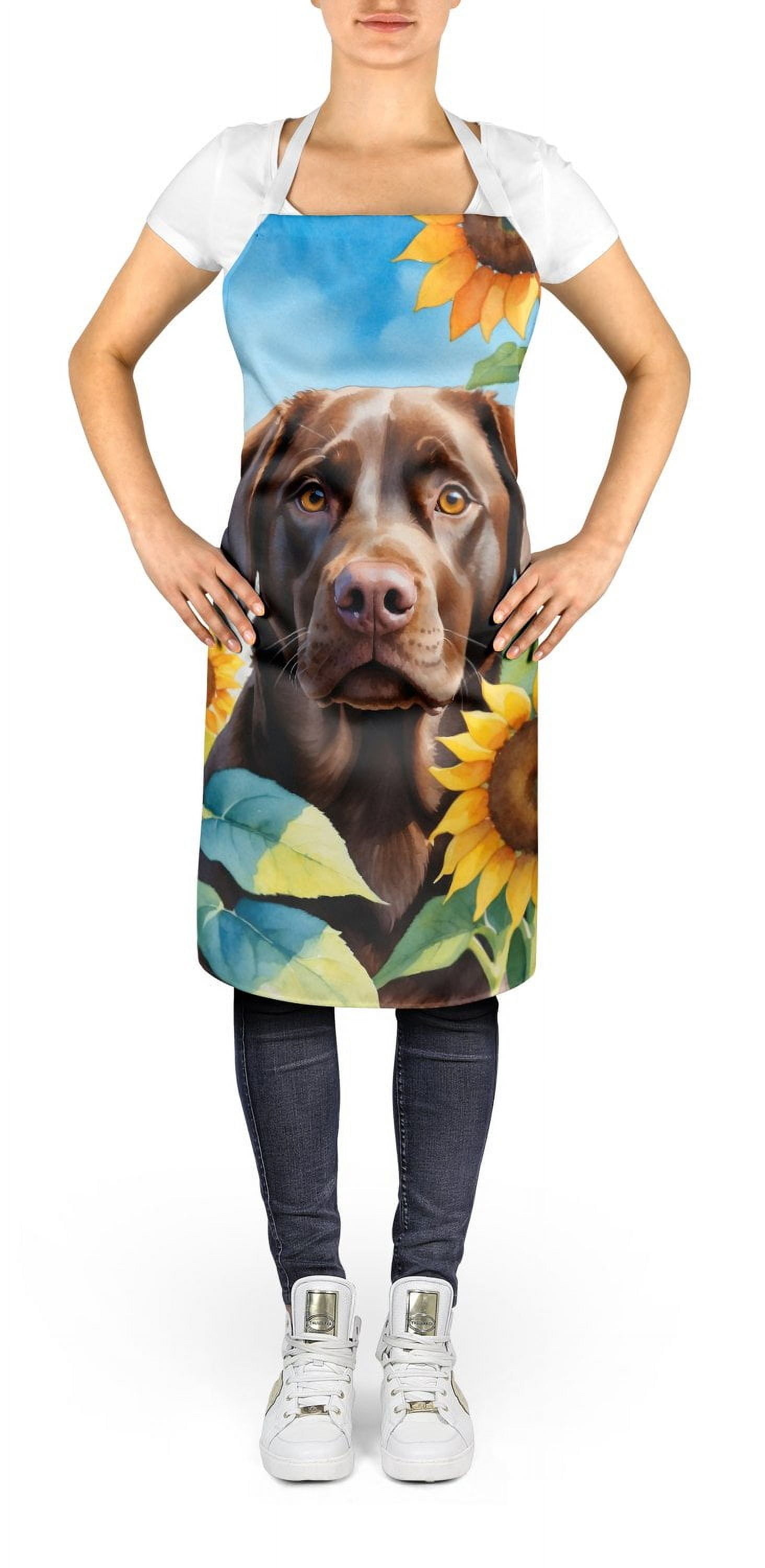 Labrador Retriever in Sunflowers Apron 27 in x 30 in