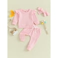 thumbnail image 2 of Infant Baby Girls Outfit, Long Sleeve Crew Neck Sweatshirt Sweatpants Headband Outfit, 2 of 7