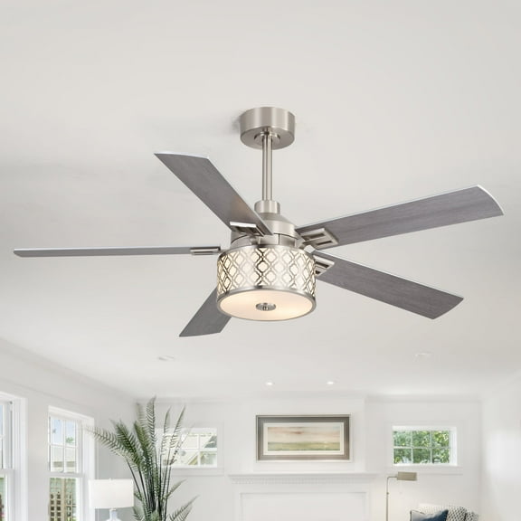 ALKAFY 52 inch Brushed Nickel Traditional Ceiling Fan with Light - 5 Plywood Blades, DC Motor, Remote for Bedroom/Dining/Living Room