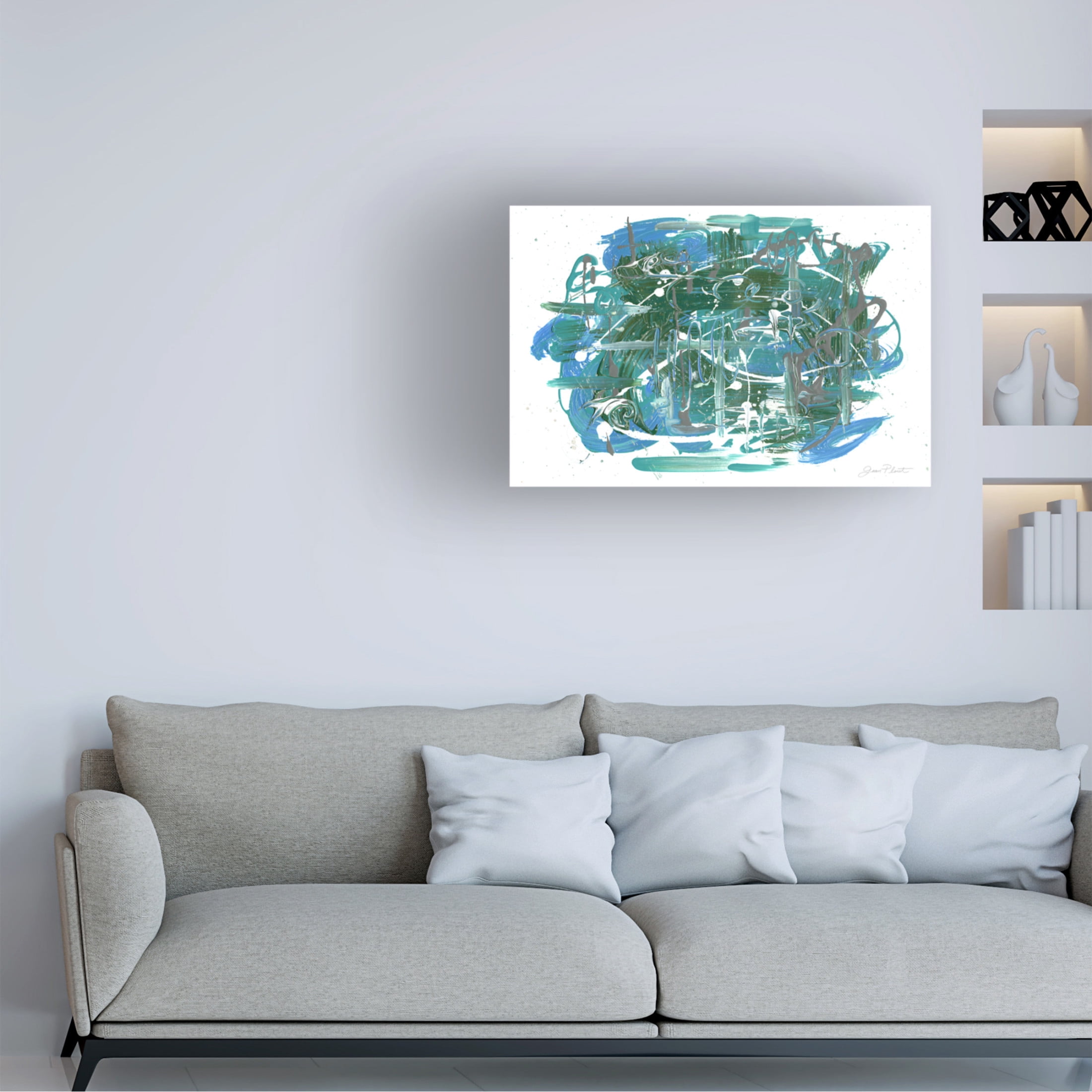 Canvas Wall Art - Jean Plout 'Abstract Blue Vibes' Wall Art for Living Room, Bedroom, or Office Décor by Trademark Fine Art - 32 x 22 Inches
