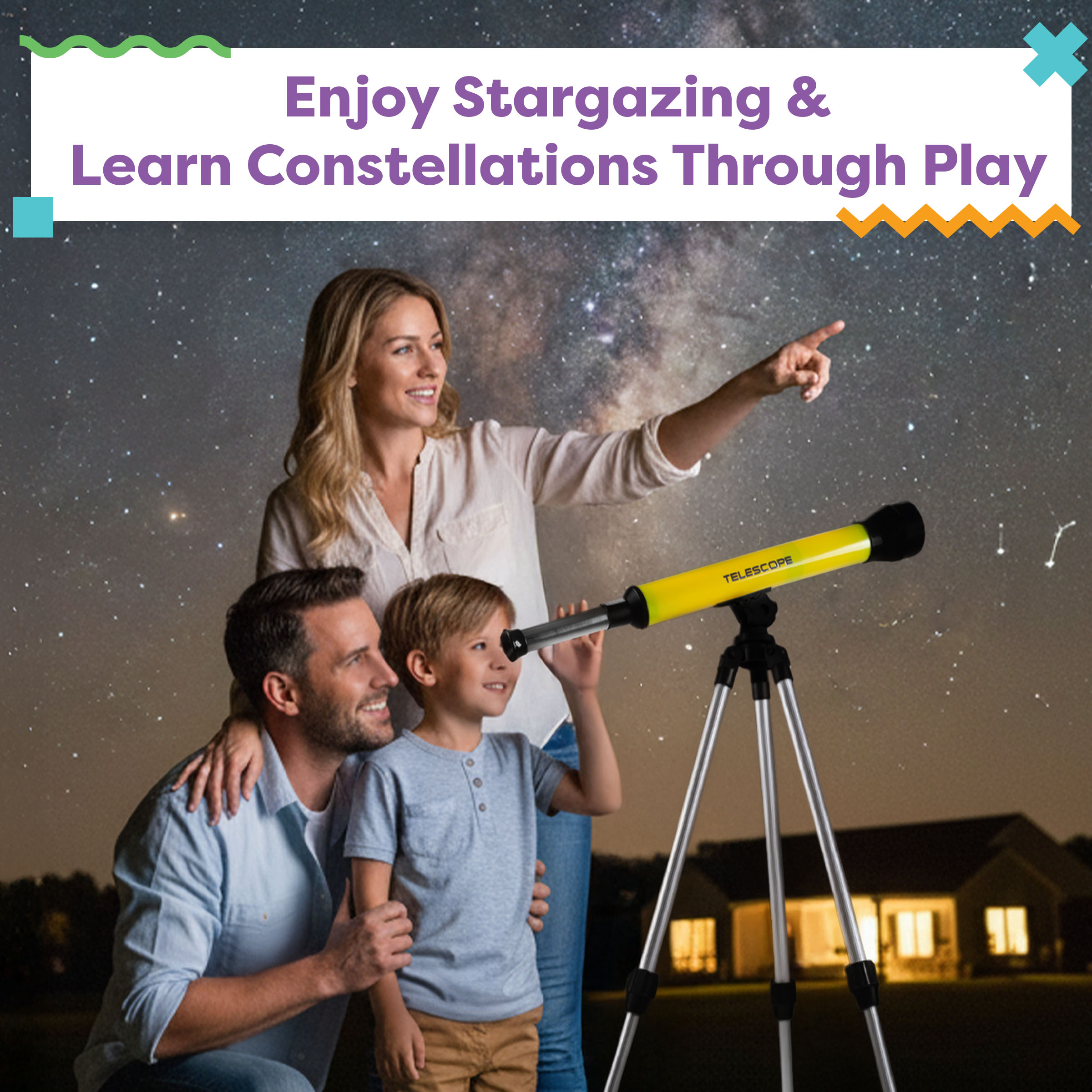 Hey Play Kids' 40mm Telescope with Adjustable Tripod and 30x Magnification