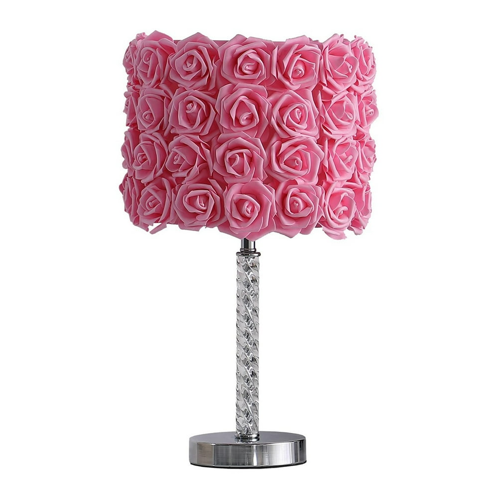 Bloom Roses Drum Shade Table Lamp with Twisted Acrylic Base, Pink