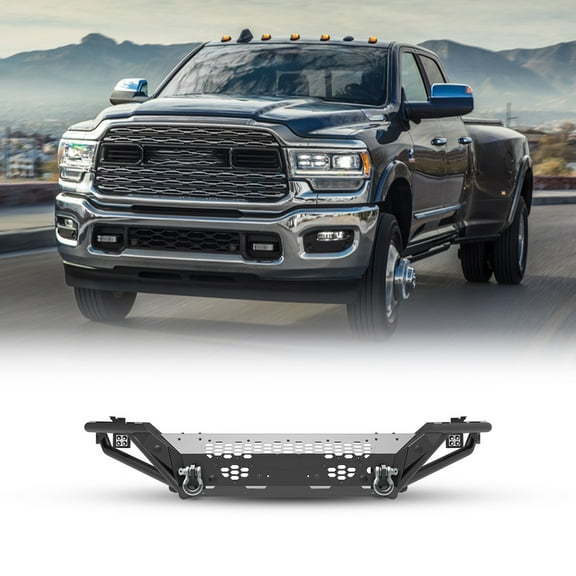 Modular 2 IN 1 Front Bumper   Side Wings For 2019-2024 Ram 2500 3500 Includes a set of 4" pod lights and D-Rings,w/Mounting Hole for Parking Sensors,w/Winch Cable Guide Hole