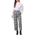thumbnail image 2 of INSPIRE CHIC Plaid Pants for Women Business Casual Back Elastic Waist Straight Slacks Work Trousers with Pockets XL Plaid Black White, 2 of 6